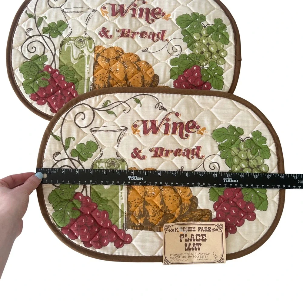 VTG NWT Kitchen Place Mats Wine Bread Lot Oval Quilted USA Made MCM Cottage Core